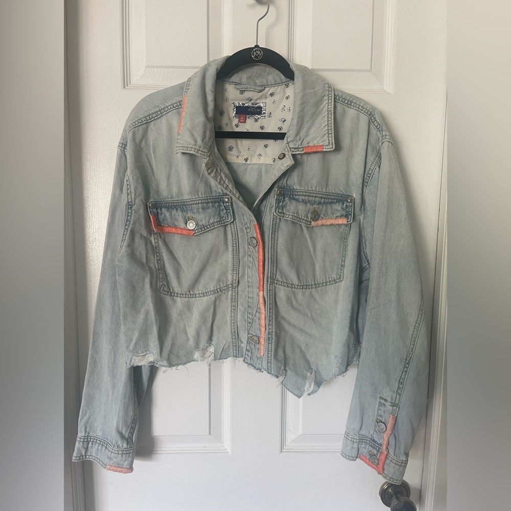 Pilcro Light Denim Jacket with Coral Details